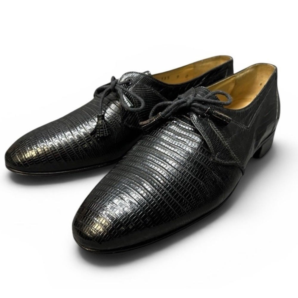 Vintage Mauri Italy Black Genuine Lizard Skin Leather Oxford Dress Shoes Men's 9